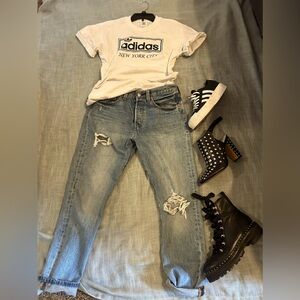 shirt small, pants 27,  heels state 1  8,  sneakers  8.5 , boots  9